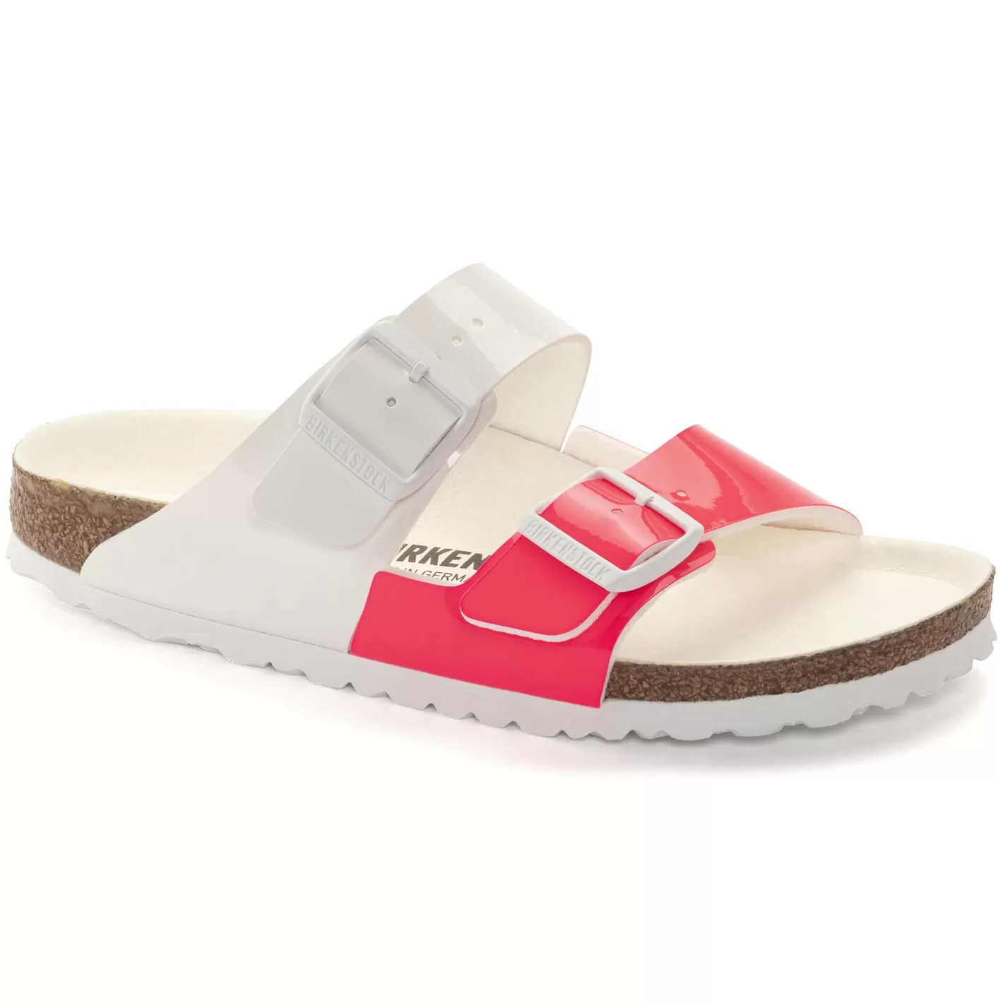 Cheap Birkenstock Arizona Split Neon Pink/White Patent