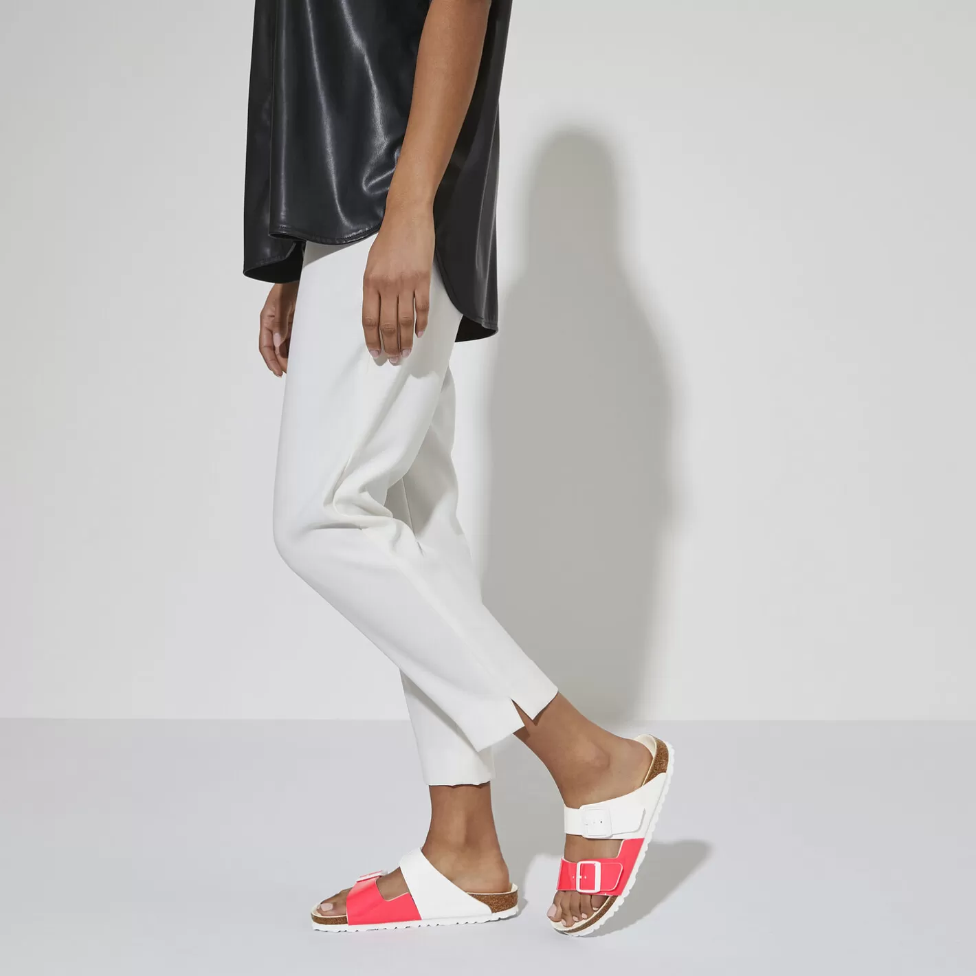Cheap Birkenstock Arizona Split Neon Pink/White Patent