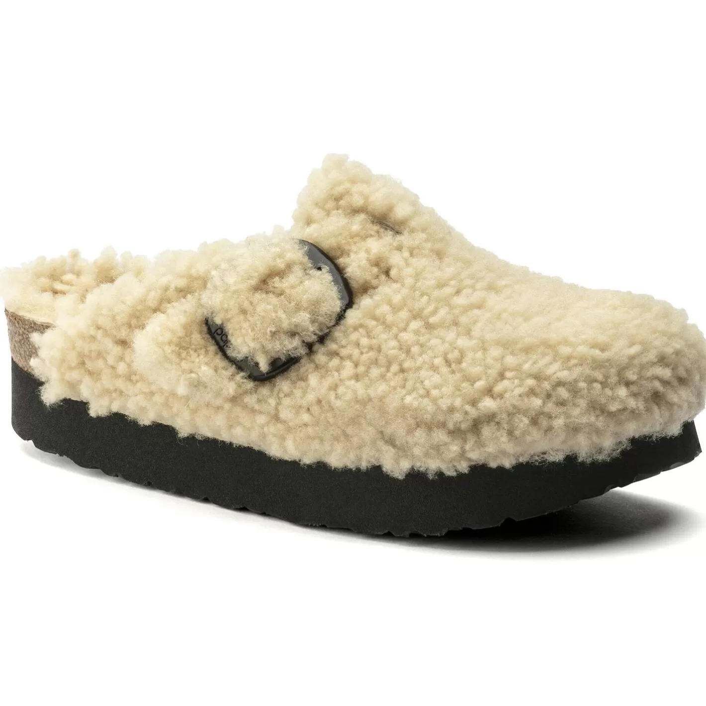 Cheap Birkenstock Boston Big Buckle Platform Teddy Eggshell