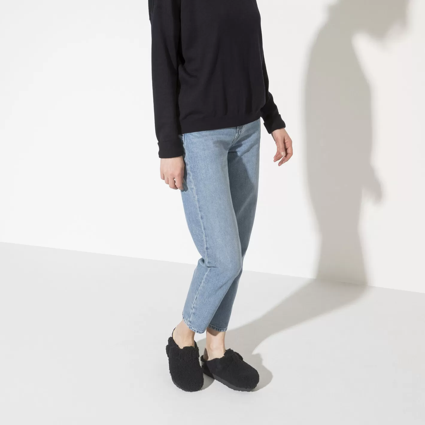 Clearance Birkenstock Boston Big Buckle Platform Teddy Black